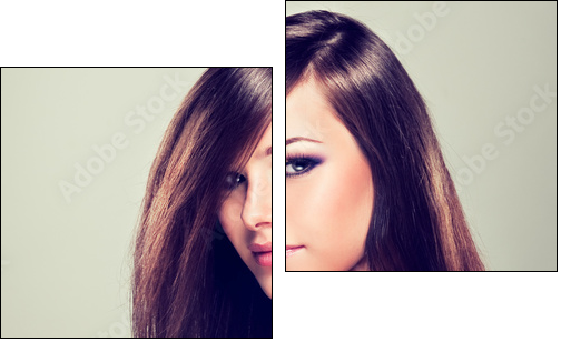 Brunette girl with long hair - Two-piece canvas print, Diptych