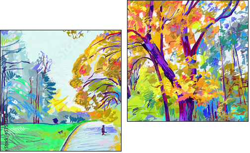original digital painting of autumn landscape, vector version, a - Two-piece canvas print, Diptych