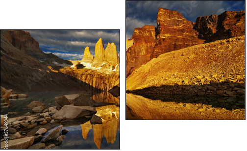 Torres del paine at sunrise - Two-piece canvas print, Diptych