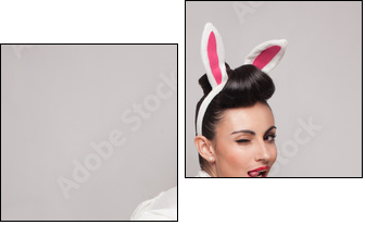 playful bunny girl winking and tongue out. pinup style - Two-piece canvas print, Diptych