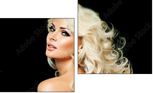 beautiful blonde woman  with perfect curly hair - Two-piece canvas print, Diptych