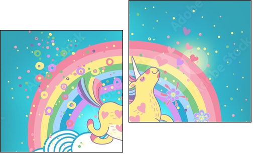 Unicorn rainbow in the clouds - Two-piece canvas print, Diptych