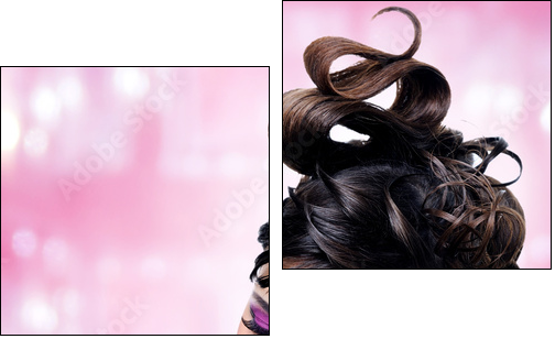Face of beautiful woman with fashion hairstyle and glamour makeu - Two-piece canvas print, Diptych