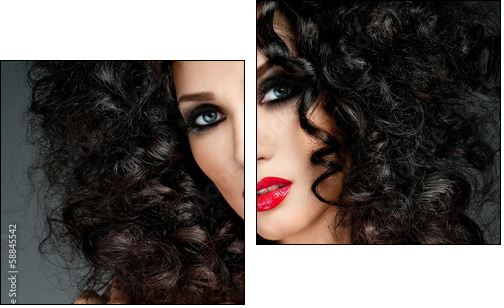beautiful brunette with gorgeous curly hair - Two-piece canvas print, Diptych