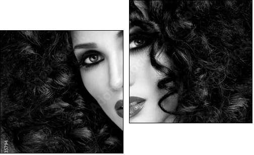 beautiful brunette with gorgeous curly hair - Two-piece canvas print, Diptych