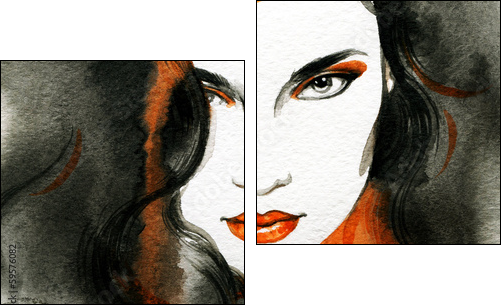 Beautiful woman.  Hand painted fashion illustration - Two-piece canvas print, Diptych