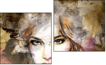 Beautiful woman face. watercolor illustration - Two-piece canvas print, Diptych