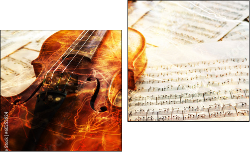 Old violin lying on the sheet of music - Two-piece canvas print, Diptych