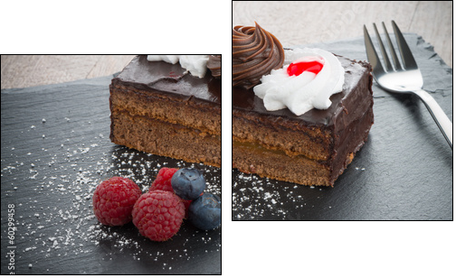 Piece of chocolate cake - Two-piece canvas print, Diptych