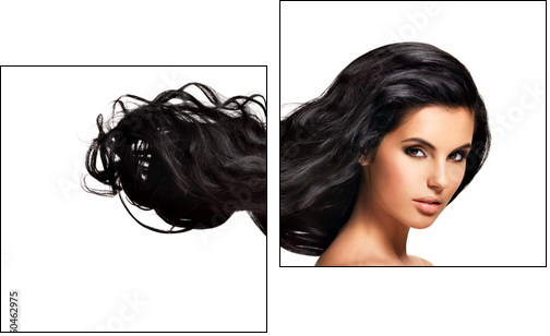 Beautiful brunette woman with long black  hair - Two-piece canvas print, Diptych