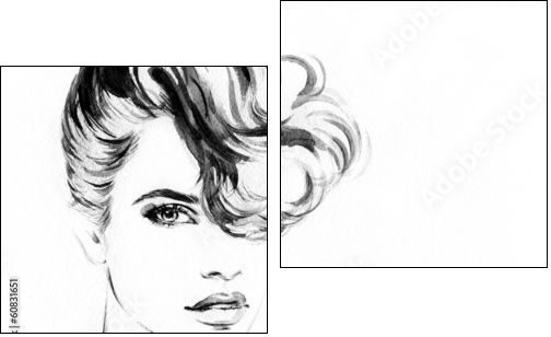 Beautiful woman face. watercolor illustration - Two-piece canvas print, Diptych