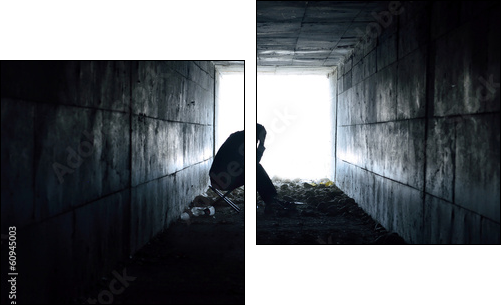 depressed man sitting in the tunnel - Two-piece canvas print, Diptych