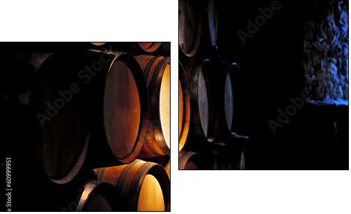 Barrel of wine in winery. - Two-piece canvas print, Diptych
