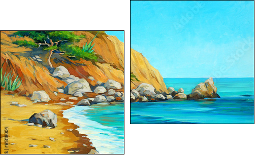 landscape of mediterranean sea with a beach and  bay, painting b - Two-piece canvas print, Diptych