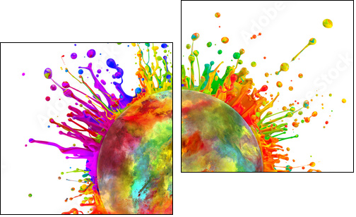 Colored paint splashes in round shape - Two-piece canvas print, Diptych