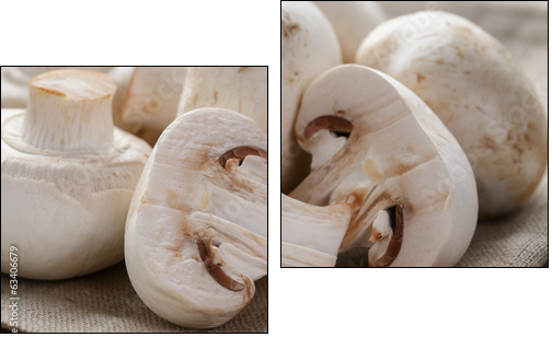 fresh white champignon on wood table - Two-piece canvas print, Diptych