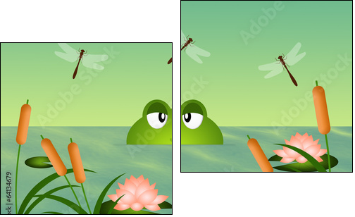 Frog in the pond - Two-piece canvas print, Diptych