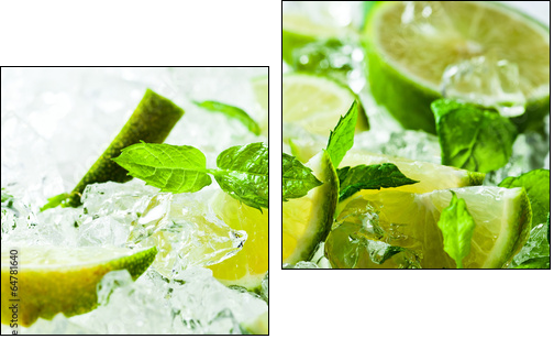lime and leaves of mint with ice - Two-piece canvas print, Diptych