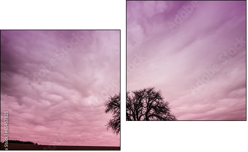 Tree Silhouette with Colorful Pink Sky - Two-piece canvas print, Diptych