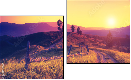 retro mountain landscape - Two-piece canvas print, Diptych