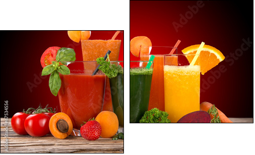 Fresh fruit juice, healthy drinks. - Two-piece canvas print, Diptych