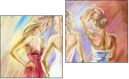 Beautiful women at the ball. Oil painting. - Two-piece canvas print, Diptych