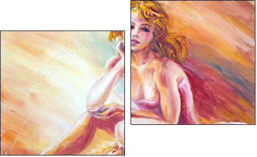 Beautiful resting danscer. Oil painting. - Two-piece canvas print, Diptych