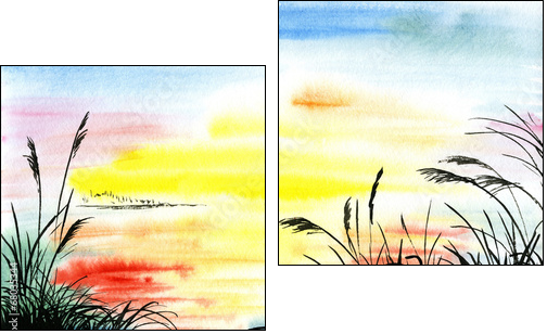 watercolor drawing landscape - Two-piece canvas print, Diptych