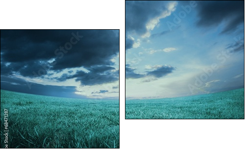 Blue sky over green field - Two-piece canvas print, Diptych
