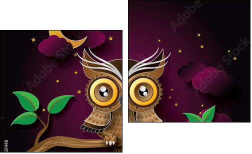 vector of owl and moon. - Two-piece canvas print, Diptych