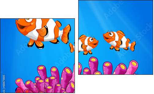Clownfishes under the sea - Two-piece canvas print, Diptych