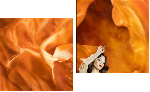 Woman dancing silk dress fire flame artistic orange portrait - Two-piece canvas print, Diptych
