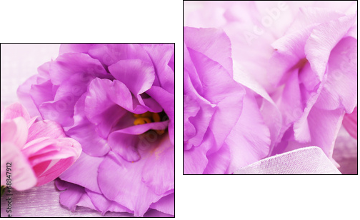 beautiful chrysanthemum and artificial eustoma flowers, close - Two-piece canvas print, Diptych