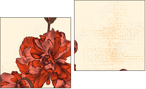 Grunge  background with hand drawn poppy flowers and butterfly - Two-piece canvas print, Diptych