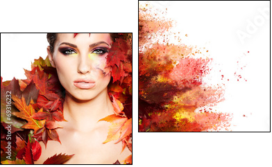 Autumn Woman portrait with creative makeup - Two-piece canvas print, Diptych