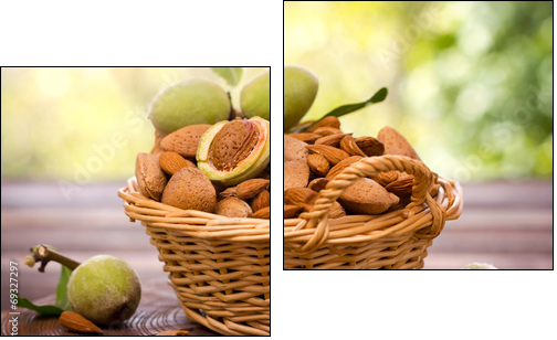 Fresh almonds in the basket - Two-piece canvas print, Diptych