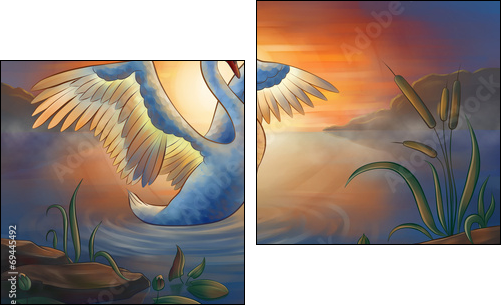 swan on the pond - Two-piece canvas print, Diptych