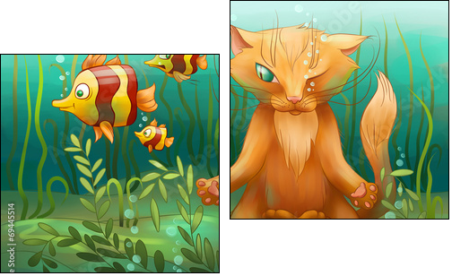 underwater cat doing yoga - Two-piece canvas print, Diptych