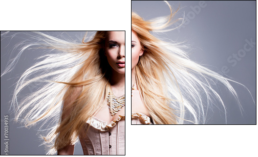 Beautiful sexy woman with long blonde hair. - Two-piece canvas print, Diptych