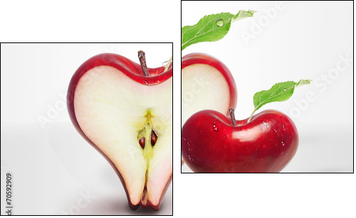 Red Apple heart love with slices two - Two-piece canvas print, Diptych