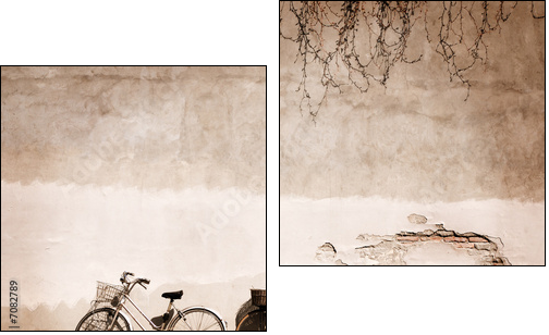 Italian old-style bicycles leaning against a wall  - Two-piece canvas print, Diptych