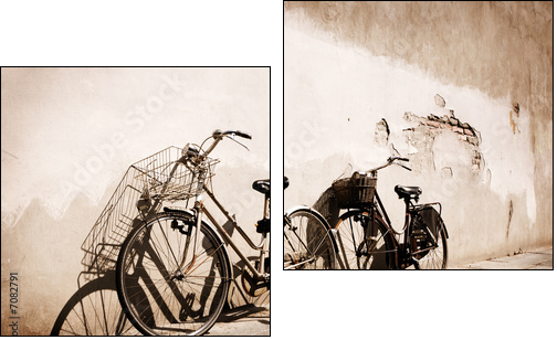 Italian old-style bicycles leaning against a wall  - Two-piece canvas print, Diptych