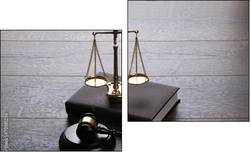 Judge gavel and scales - Two-piece canvas print, Diptych