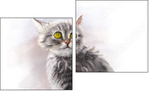 Adorable fluffy kitten, pet, cat animal paint - Two-piece canvas print, Diptych