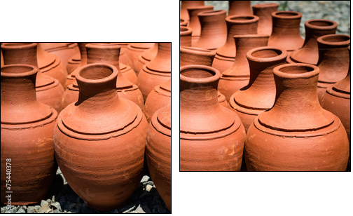Turkish clay pots in market outdoor in sunny day - Two-piece canvas print, Diptych