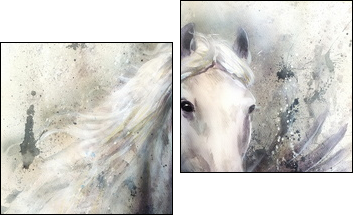 white horse with a flying eagle beautiful painting illustration - Two-piece canvas print, Diptych