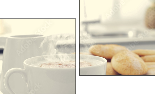 cappuccino and biscuits on the kitchen table - Two-piece canvas print, Diptych