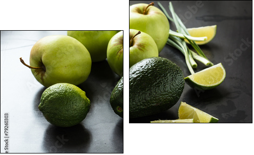 Organic Raw Green avocado, apples and limes - Two-piece canvas print, Diptych