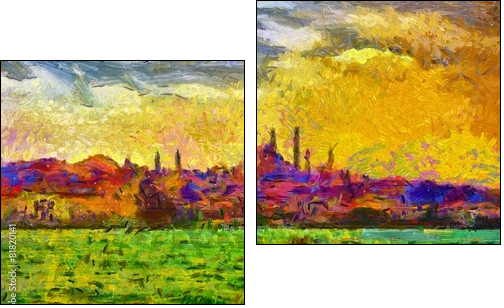 Istanbul shore view cityscape impressionist style painting - Two-piece canvas print, Diptych