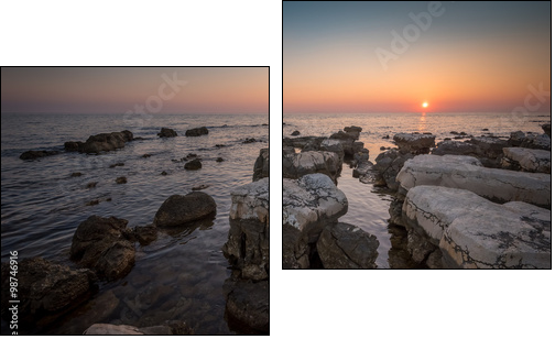Sunset Over the Sea with Rocks in Foreground - Two-piece canvas print, Diptych